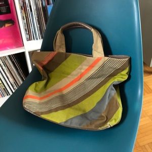 Jcrew striped satchel leather handle and bottom